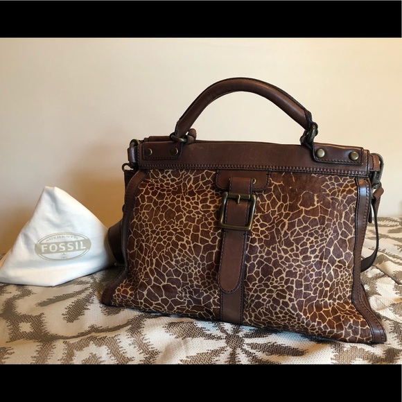 FOSSIL VINTAGE REVIVAL SATCHEL GIRAFFE PRINT π - Picture 2 of 16